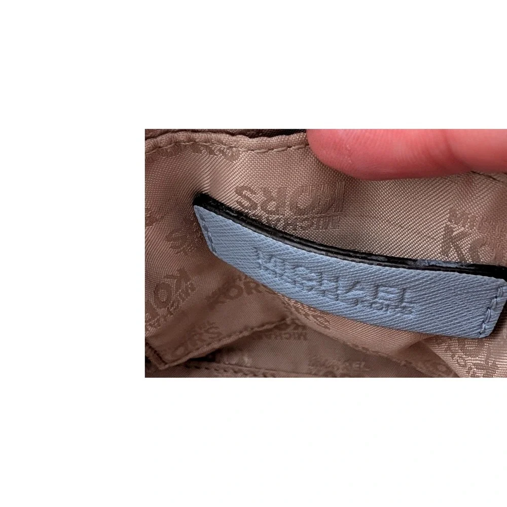 Michael Kors Cindy Travel Pouch Saffiano Leather Dome Cosmetic Bag Light Blue